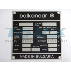 výrobní štítek Balkancar
